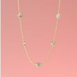 Zdjęcie - Srebrny, pozłacany naszyjnik z oczkami mint opal, próba Ag925