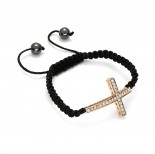 Zdjęcie - Bransoletka shamballa z krzyżem rose gold